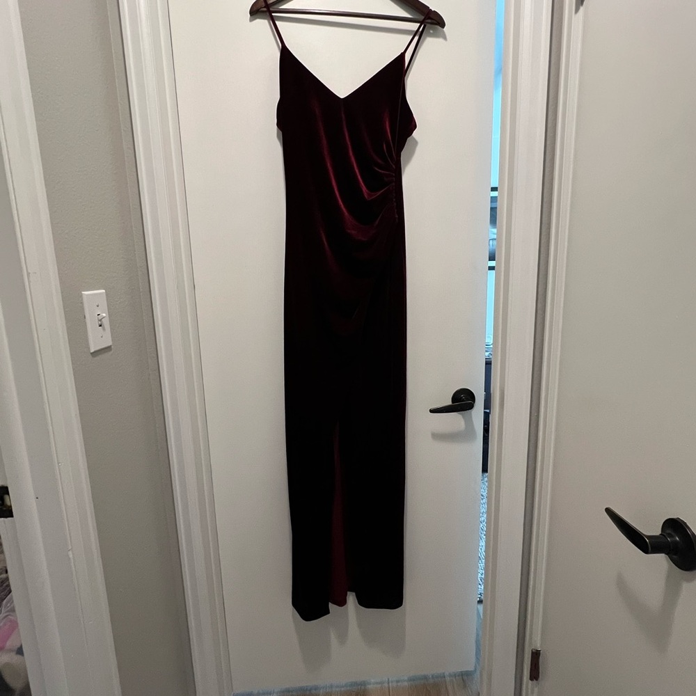 Betsy & Adam Burgundy Prom Dress